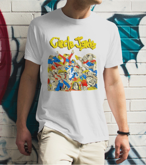 Circle Jerks Cartoon Energetic Crowd Scene With Vibrant Characters T-Shirt