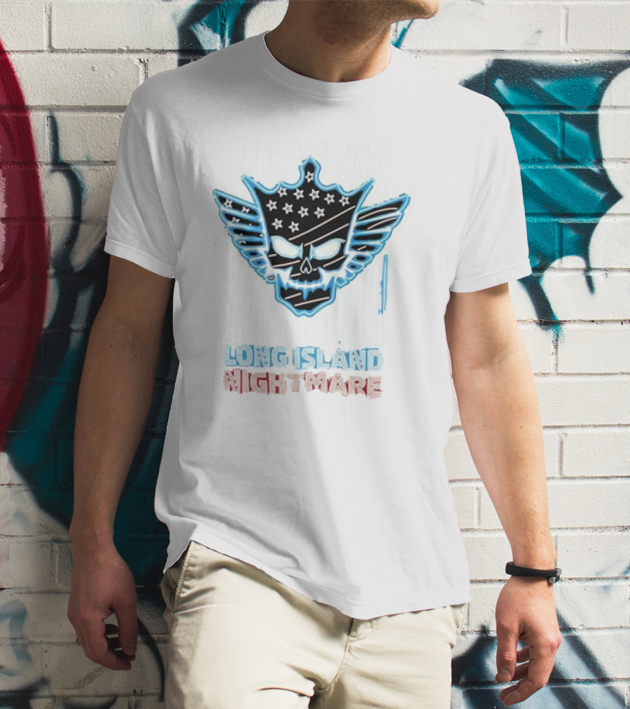 Long Island Nightmare Skull Stars Wings WWE T-Shirt