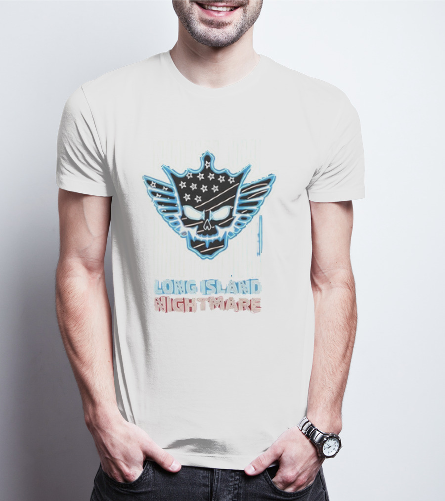 Long Island Nightmare Skull Stars Wings WWE T-Shirt