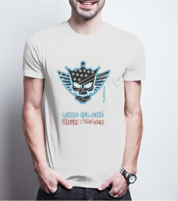 Long Island Nightmare Skull Stars Wings WWE T-Shirt