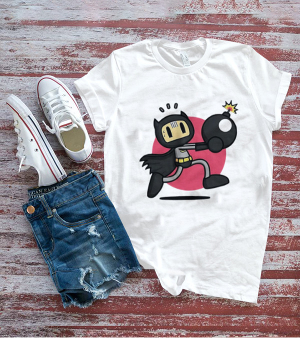 Batman Meets Bomberman Crossover With Iconic Superhero Cape And Explosive Action T-Shirt