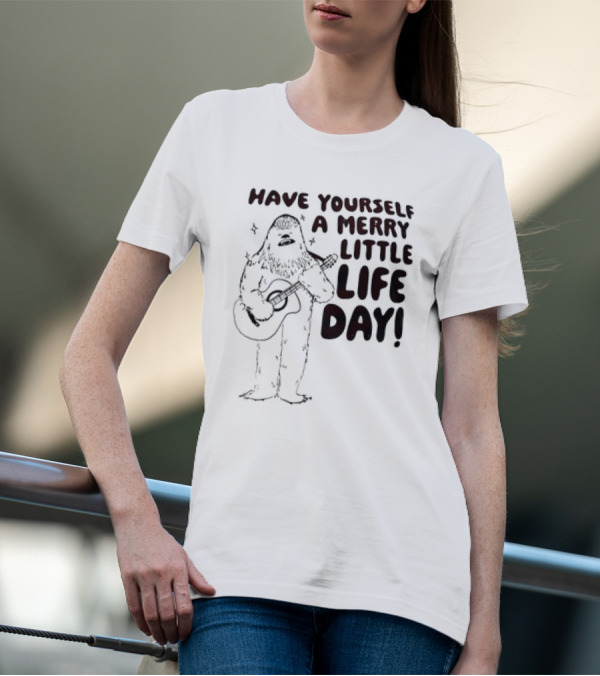 Bigfoot Have Yourself A Merry Little Life Day Playing Guitar T-Shirt