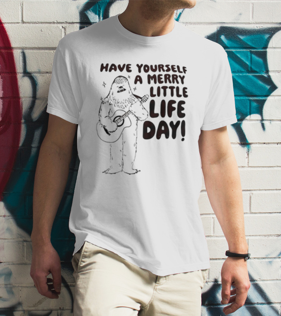 Bigfoot Have Yourself A Merry Little Life Day Playing Guitar T-Shirt