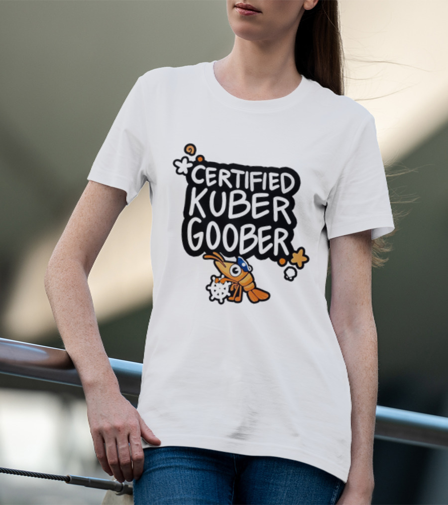 Certified Kuber Goober Kubernetes Shrimp Character With Clouds And Stars T-Shirt