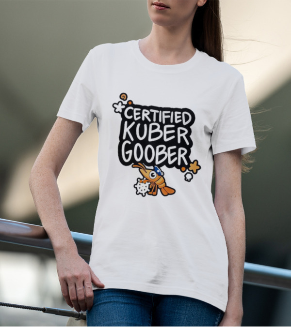 Certified Kuber Goober Kubernetes Shrimp Character With Clouds And Stars T-Shirt