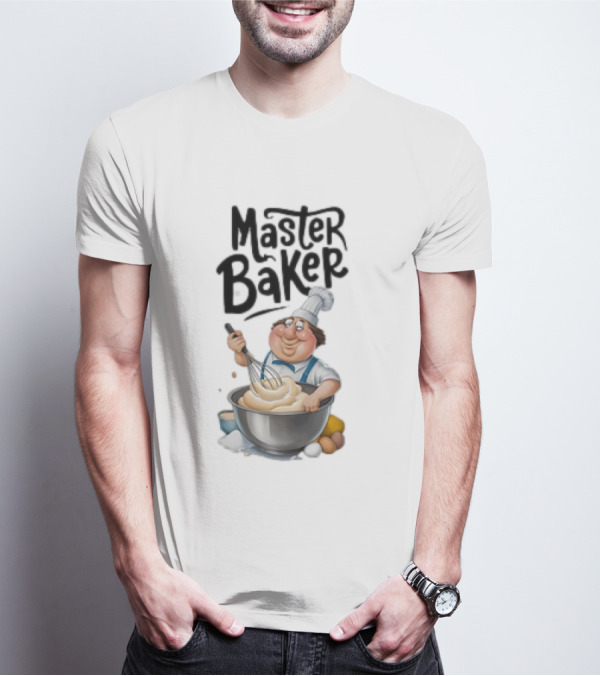 Master Baker Caricature Whisking Dough Enthusiastically T-Shirt
