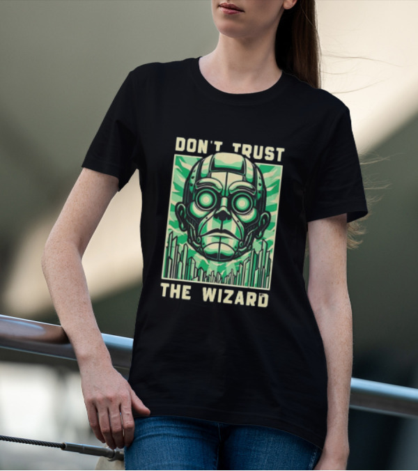Don't Trust The Wizard Futuristic Metallic Face With Green Shards T-Shirt