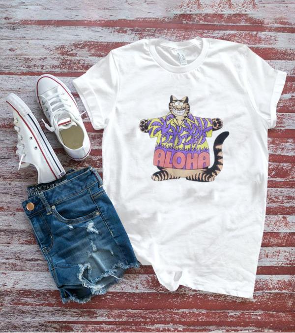 B Kliban Fat Cat Aloha Hawaii Crazy Purple Palm T-Shirt