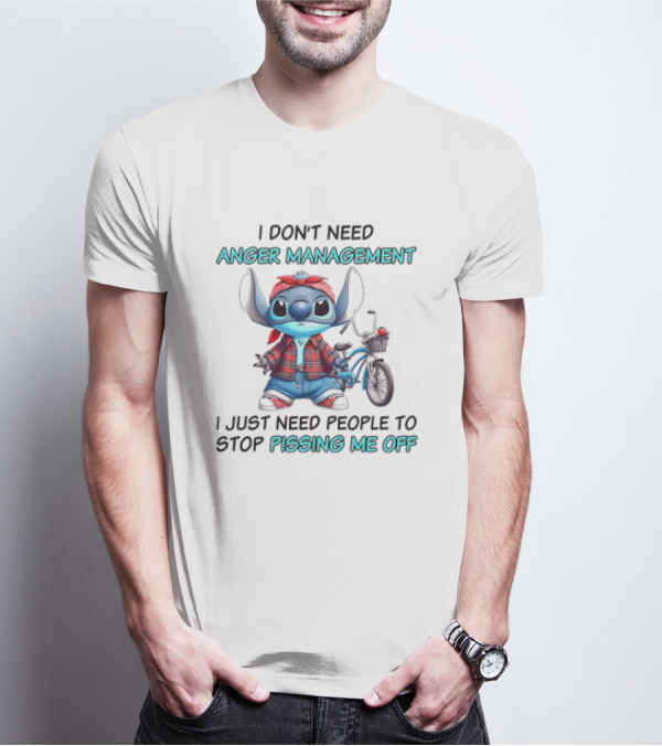 Stitch I Don’t Need Anger Management People Stop Pissing Me Off Bicycle Plaid T-Shirt