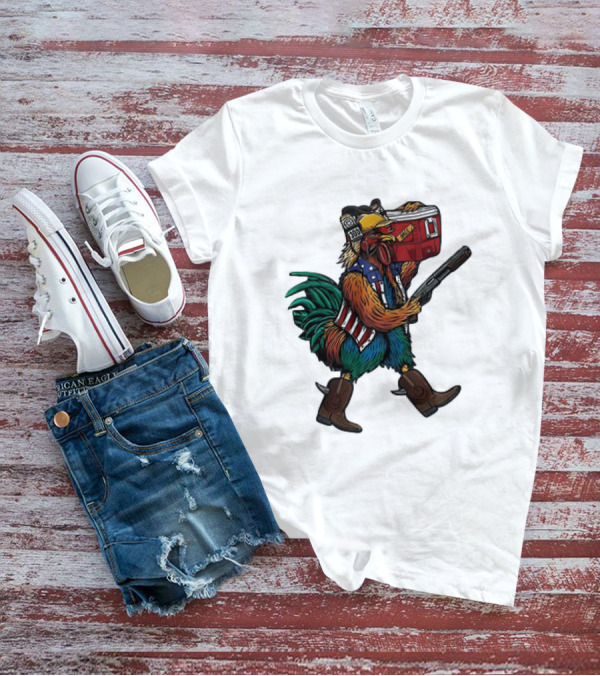 Merica Tacticock Chicken Patriotic Rooster With Beer Cooler And Shotgun T-Shirt