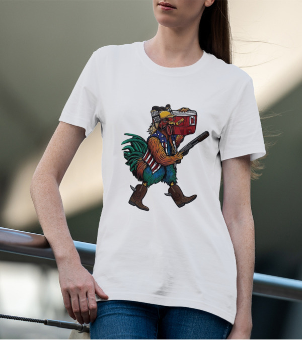Merica Tacticock Chicken Patriotic Rooster With Beer Cooler And Shotgun T-Shirt