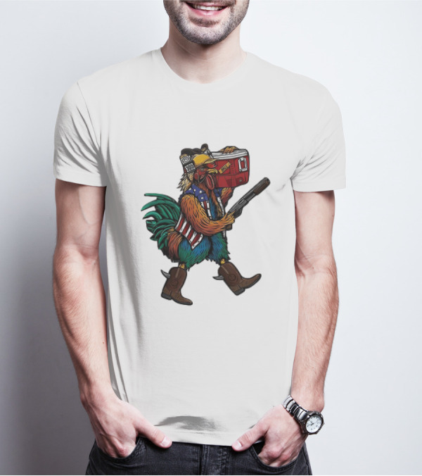 Merica Tacticock Chicken Patriotic Rooster With Beer Cooler And Shotgun T-Shirt