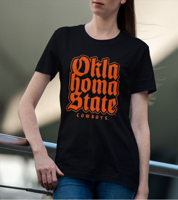 Oklahoma State Cowboys Retro Gothic Orange Text T-Shirt