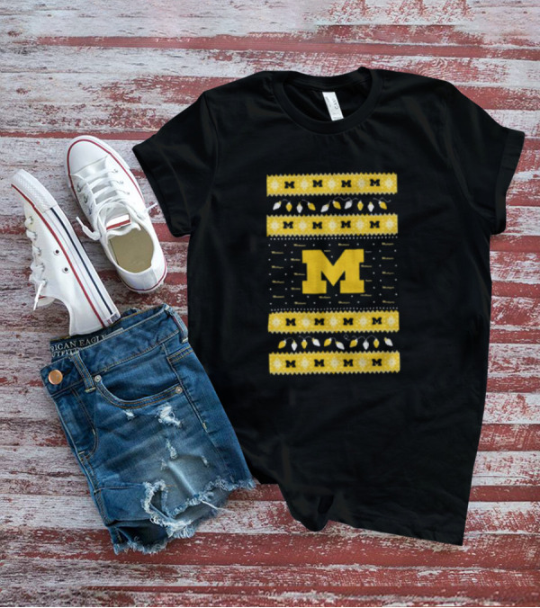 Michigan Wolverines Ugly Christmas Sweater Lights T-Shirt