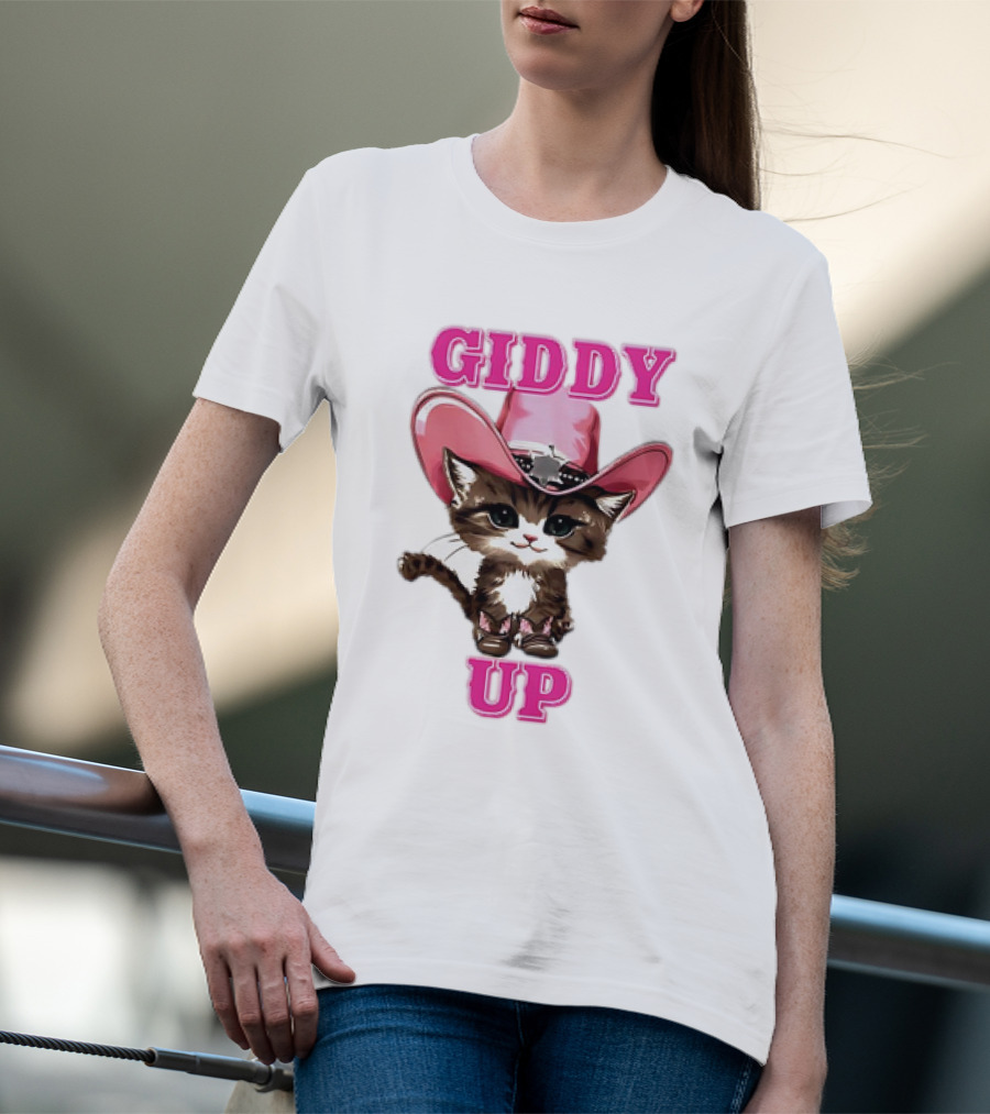 Giddy Up Cowboy Cat Pink Hat Kitten T-Shirt