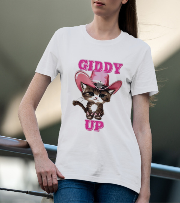 Giddy Up Cowboy Cat Pink Hat Kitten T-Shirt