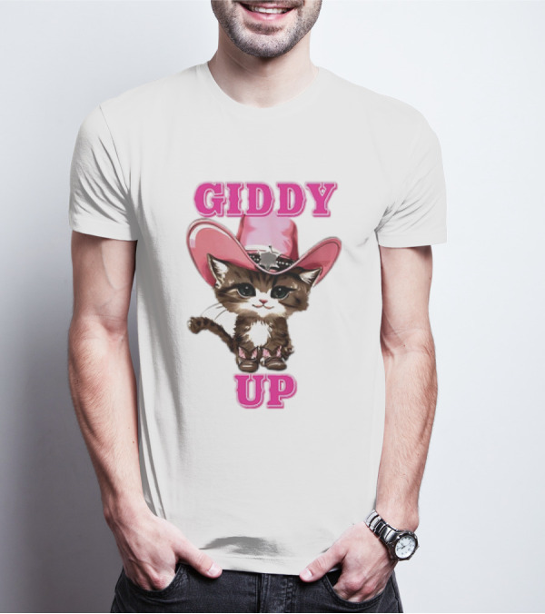 Giddy Up Cowboy Cat Pink Hat Kitten T-Shirt