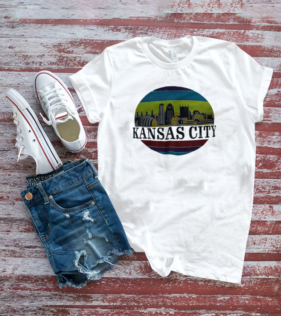Kansas City Vintage Skyline Retro Stripes T-Shirt