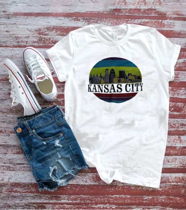 Kansas City Vintage Skyline Retro Stripes T-Shirt