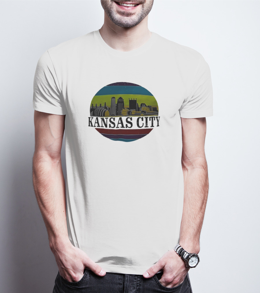 Kansas City Vintage Skyline Retro Stripes T-Shirt