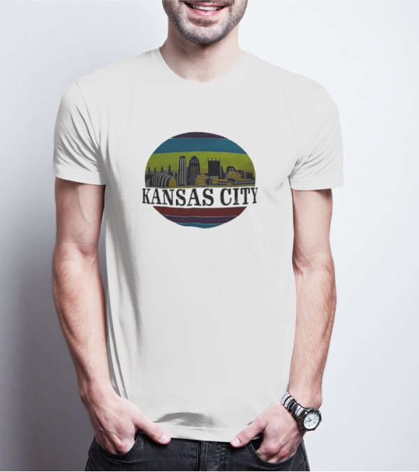 Kansas City Vintage Skyline Retro Stripes T-Shirt