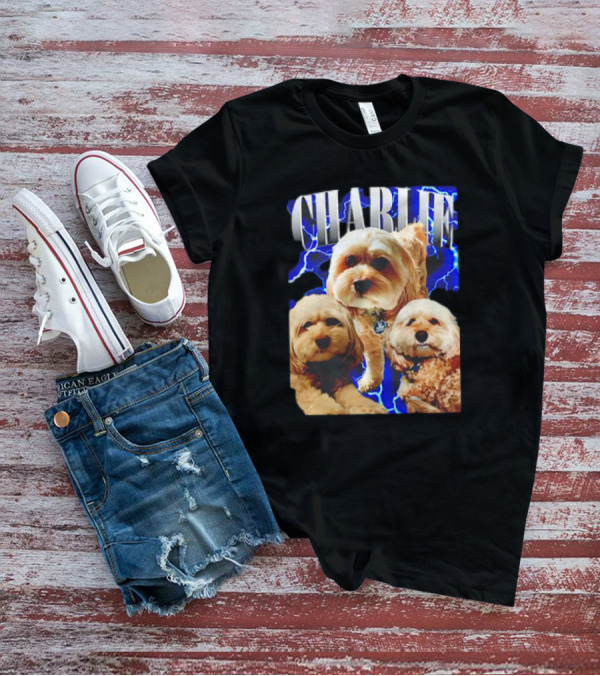 Charlie Three Dogs Blue Lightning Background T-Shirt