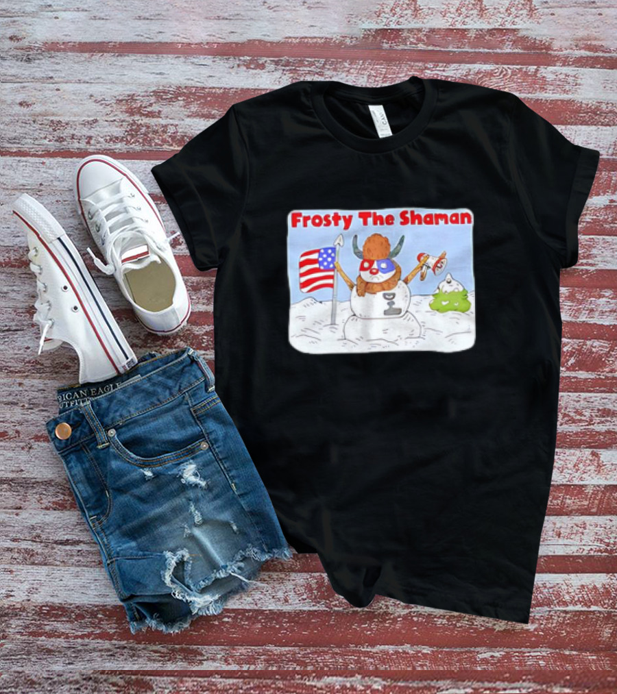 Frosty The Shaman USA Flag Viking Helmet Snowman T-Shirt