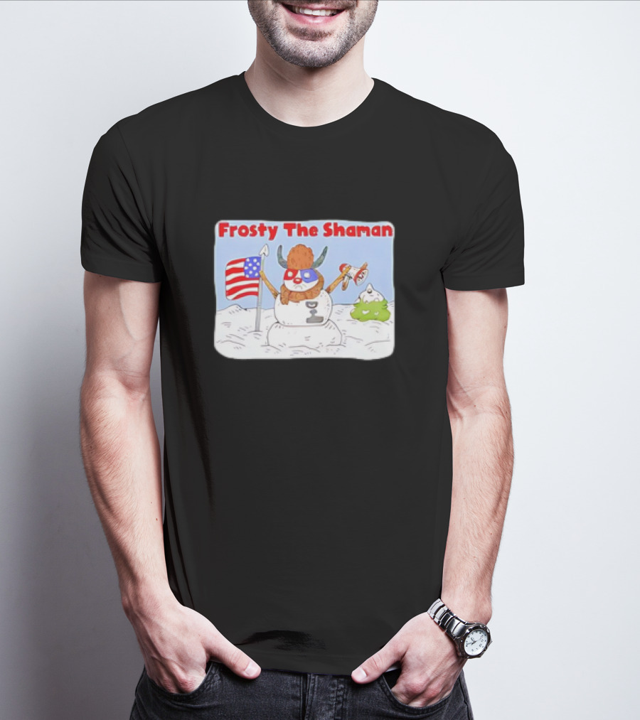 Frosty The Shaman USA Flag Viking Helmet Snowman T-Shirt