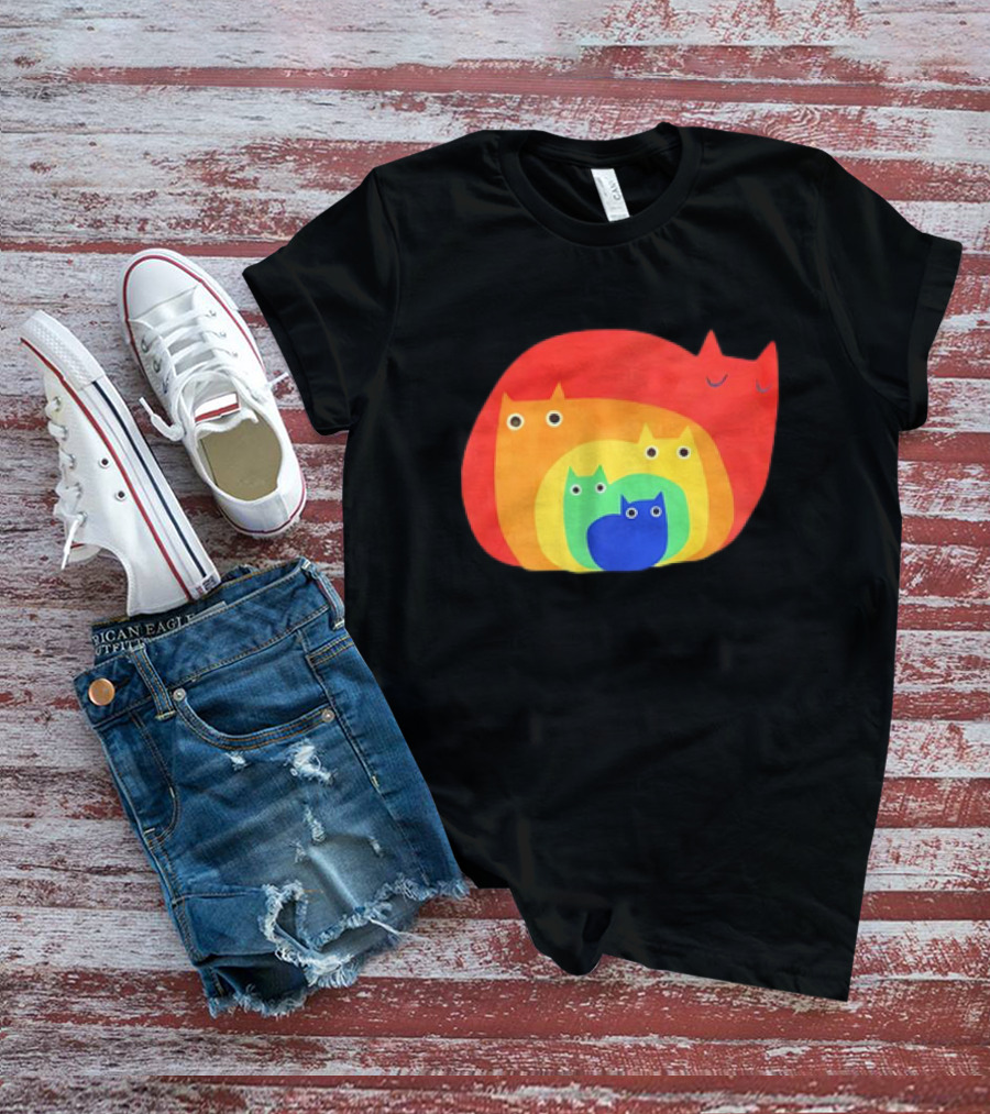 Rainbow Cats Pattern Layers T-Shirt