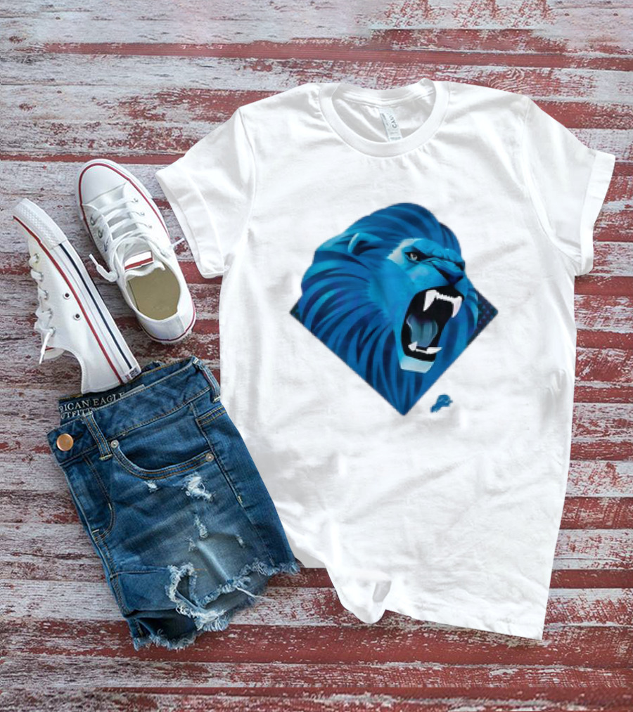 Detroit Lions Roaring Blue Lion Head Emblem T-Shirt