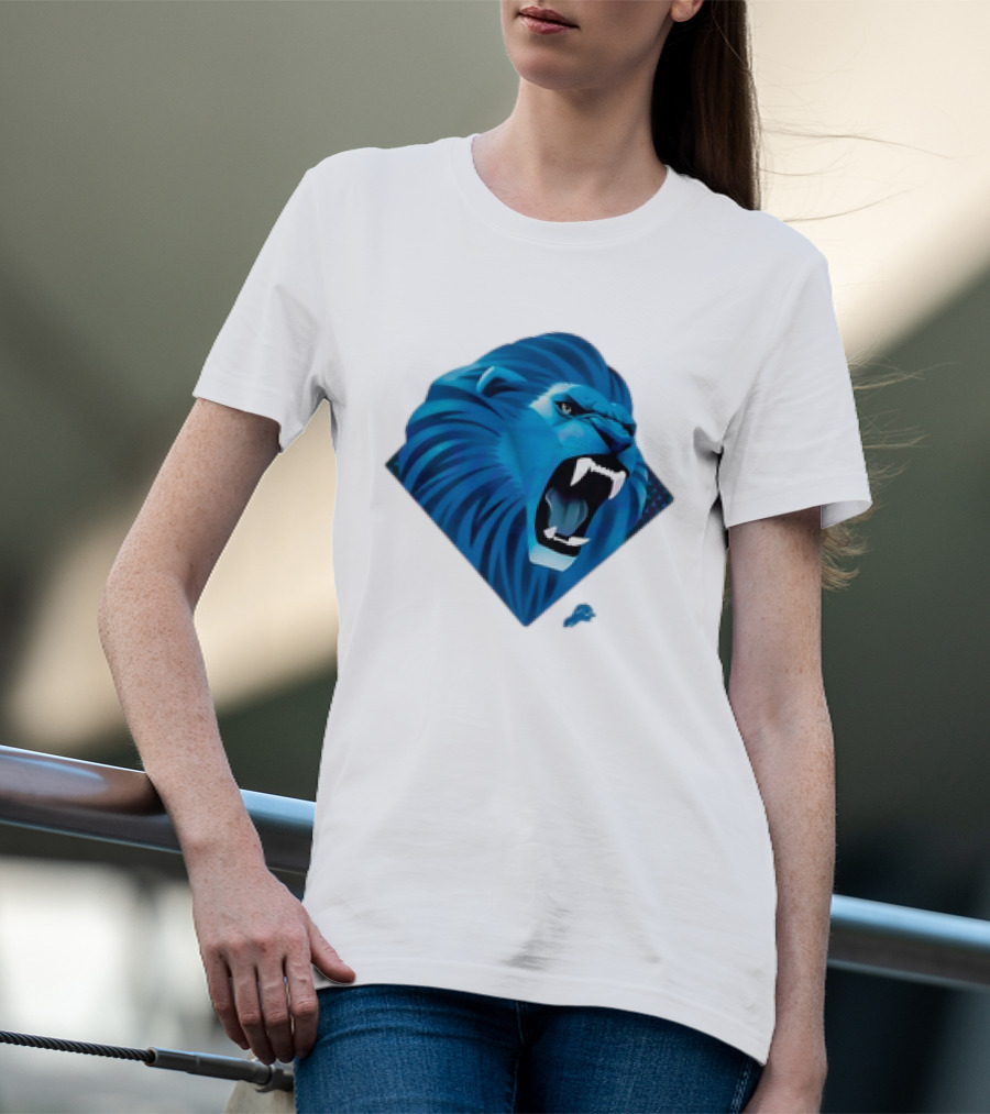Detroit Lions Roaring Blue Lion Head Emblem T-Shirt