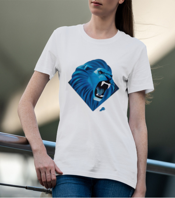 Detroit Lions Roaring Blue Lion Head Emblem T-Shirt