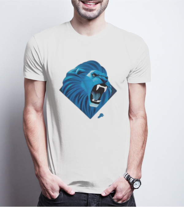 Detroit Lions Roaring Blue Lion Head Emblem T-Shirt