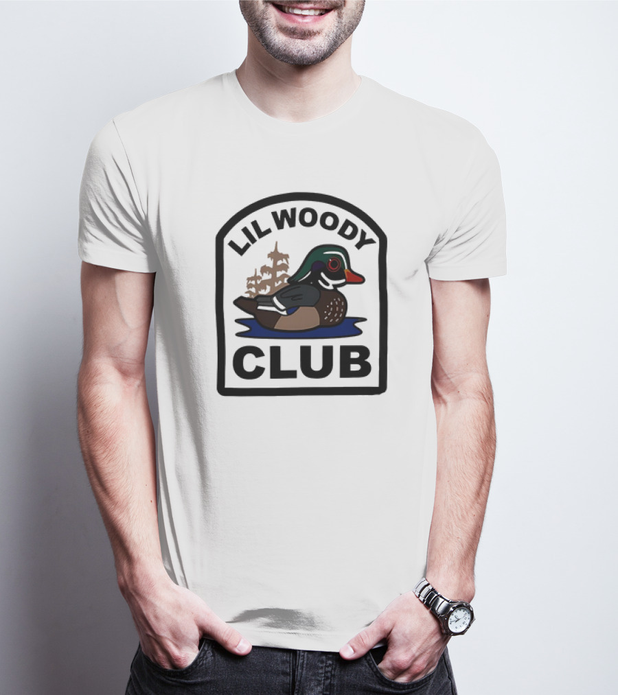 Lil Woody Club Duck Logo And Tree Background T-Shirt