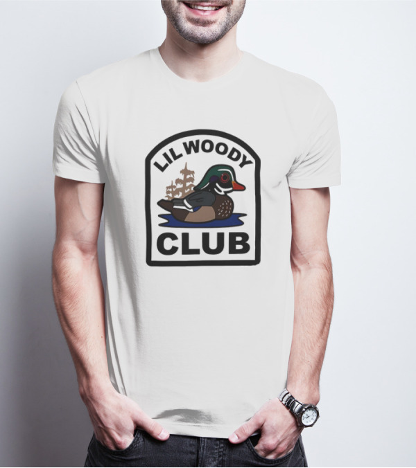 Lil Woody Club Duck Logo And Tree Background T-Shirt