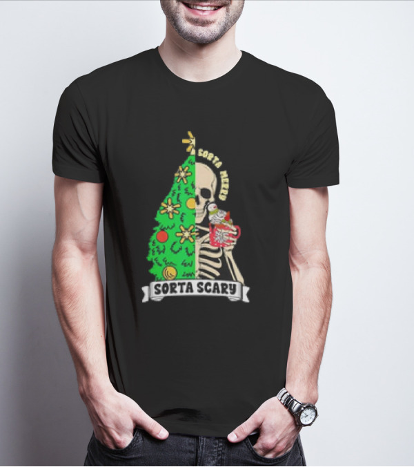Sorta Merry Sorta Scary Christmas Skeleton Xmas Tree T-Shirt