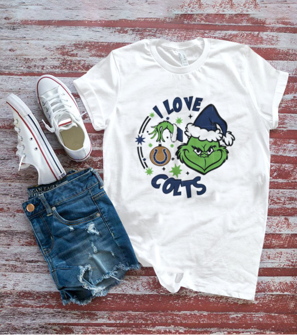 Indianapolis Colts I Love Colts Christmas Grinch Santa Hat T-Shirt