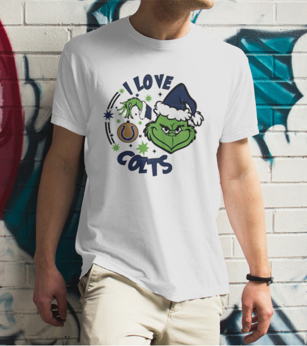Indianapolis Colts I Love Colts Christmas Grinch Santa Hat T-Shirt