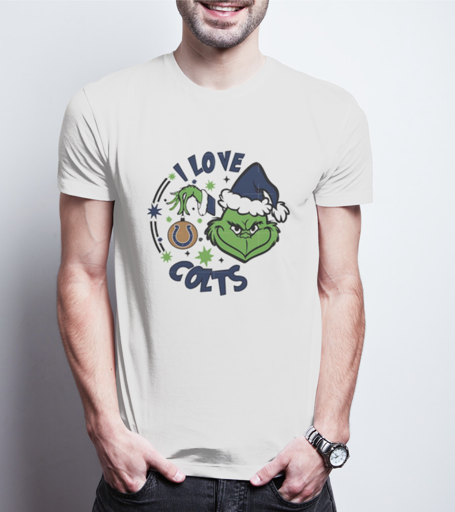 Indianapolis Colts I Love Colts Christmas Grinch Santa Hat T-Shirt