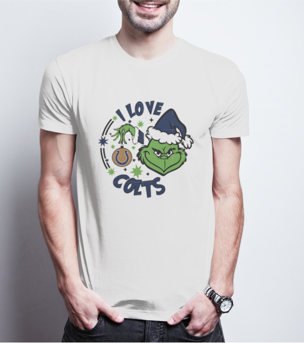 Indianapolis Colts I Love Colts Christmas Grinch Santa Hat T-Shirt