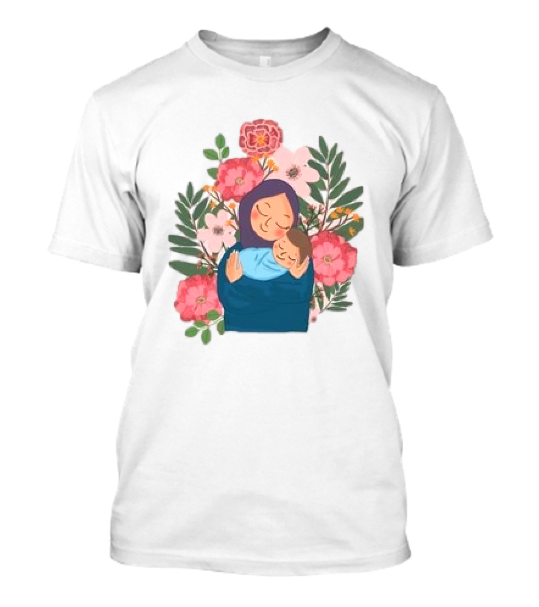 Mom And New Baby Boy Mother's Day Paint Floral Embrace T-Shirt