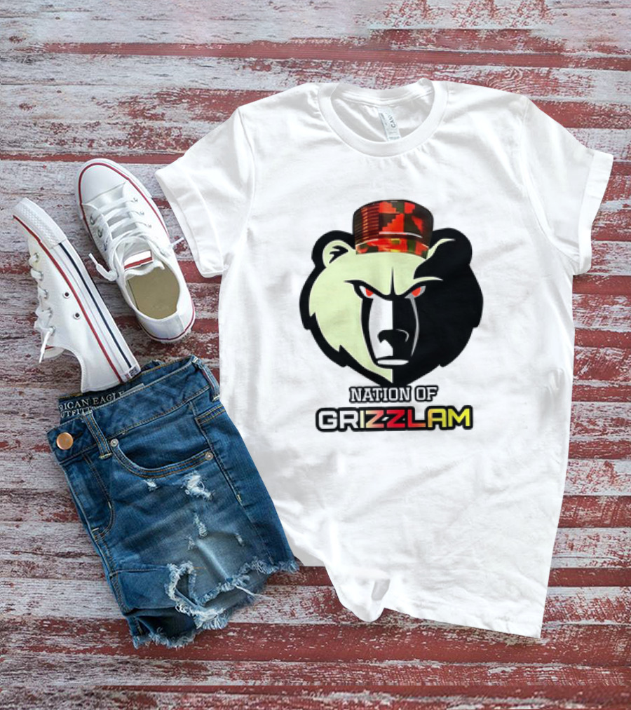 Nation Of Grizzlam Bear Logo With Camo Hat T-Shirt