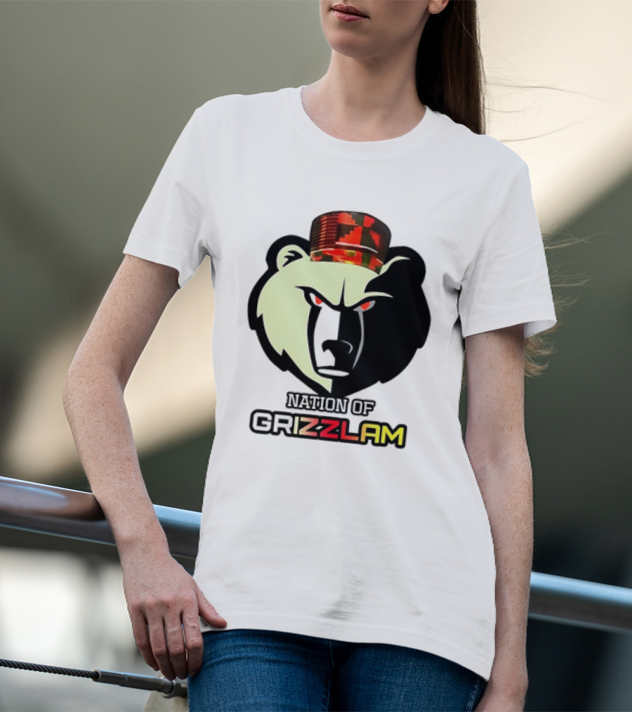 Nation Of Grizzlam Bear Logo With Camo Hat T-Shirt