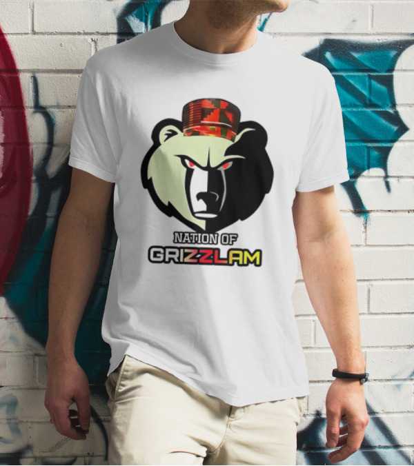 Nation Of Grizzlam Bear Logo With Camo Hat T-Shirt