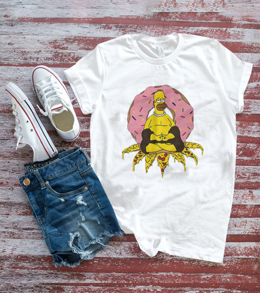 Homer Simpson Buddha Namaste With Donut And Pizza Lotus From The Simpsons T-Shirt