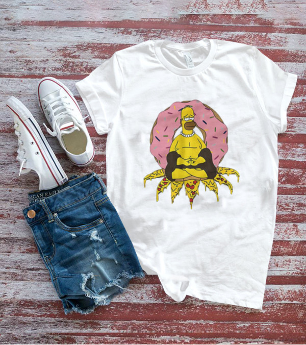 Homer Simpson Buddha Namaste With Donut And Pizza Lotus From The Simpsons T-Shirt