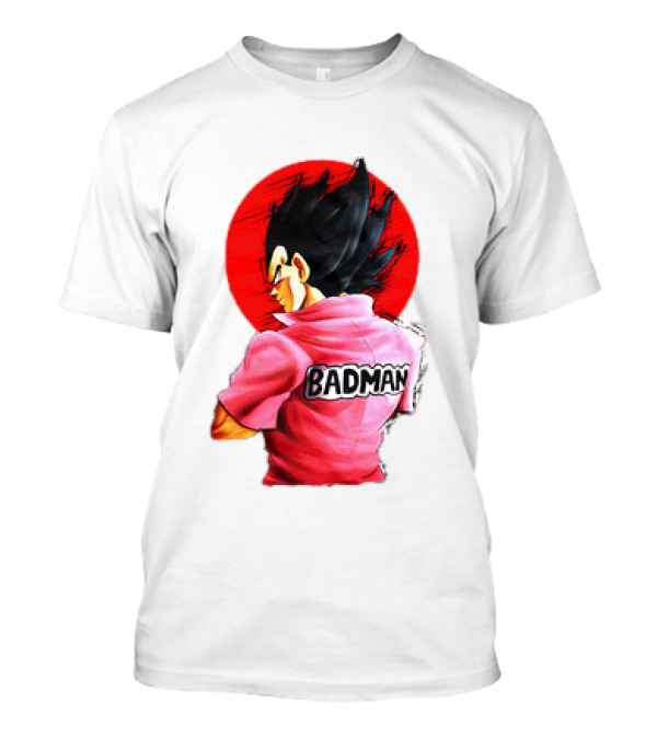 Vegeta Badman Pink Shirt Dragon Ball Style Red Circle Background T-Shirt