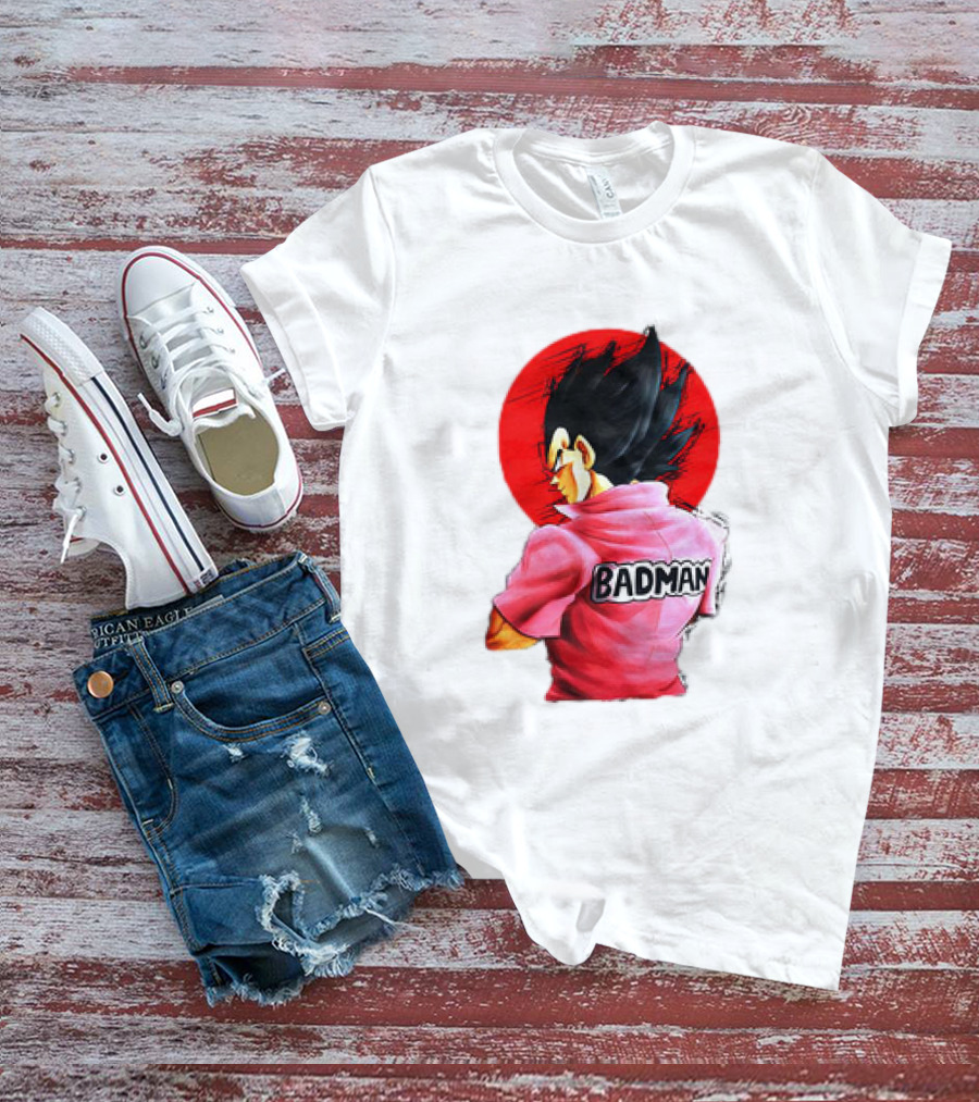 Vegeta Badman Pink Shirt Dragon Ball Style Red Circle Background T-Shirt