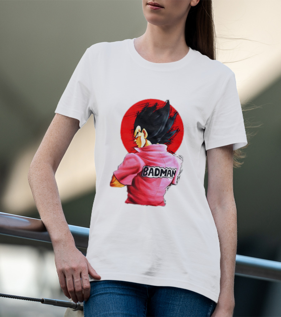 Vegeta Badman Pink Shirt Dragon Ball Style Red Circle Background T-Shirt
