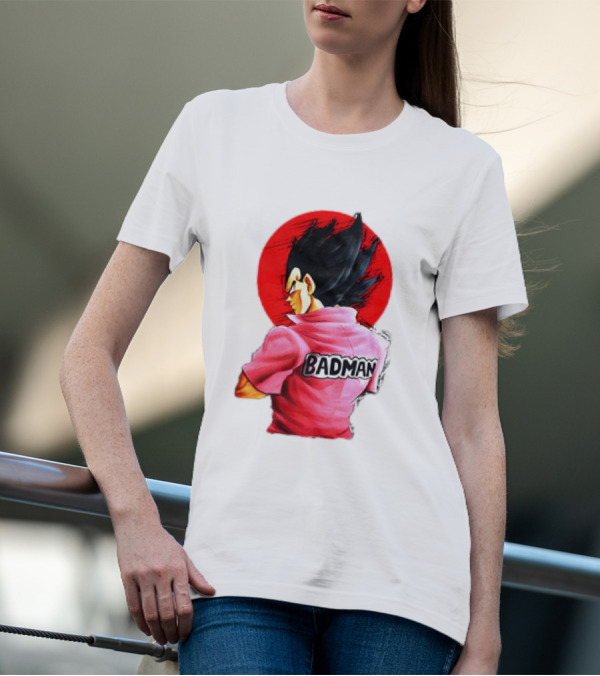 Vegeta Badman Pink Shirt Dragon Ball Style Red Circle Background T-Shirt